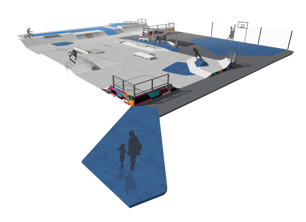 Render of Halekulani Skatepark design, Budgewoi NSW, by Eastbywest
