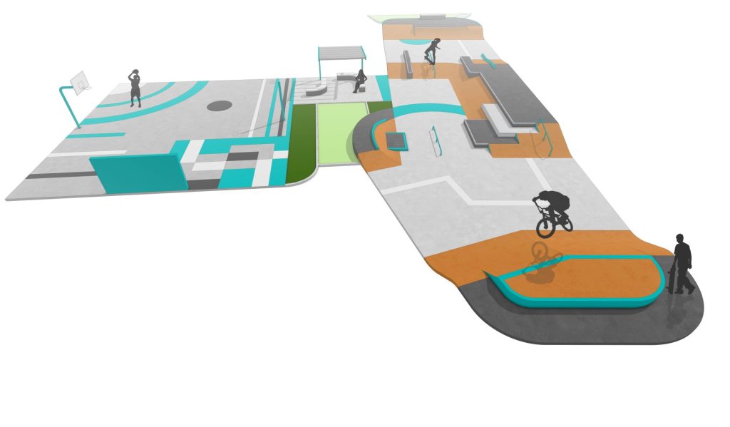 Render of the banks at Lethbridge Skatepark, Golden Plains Shire, Victoria, by Eastbywest