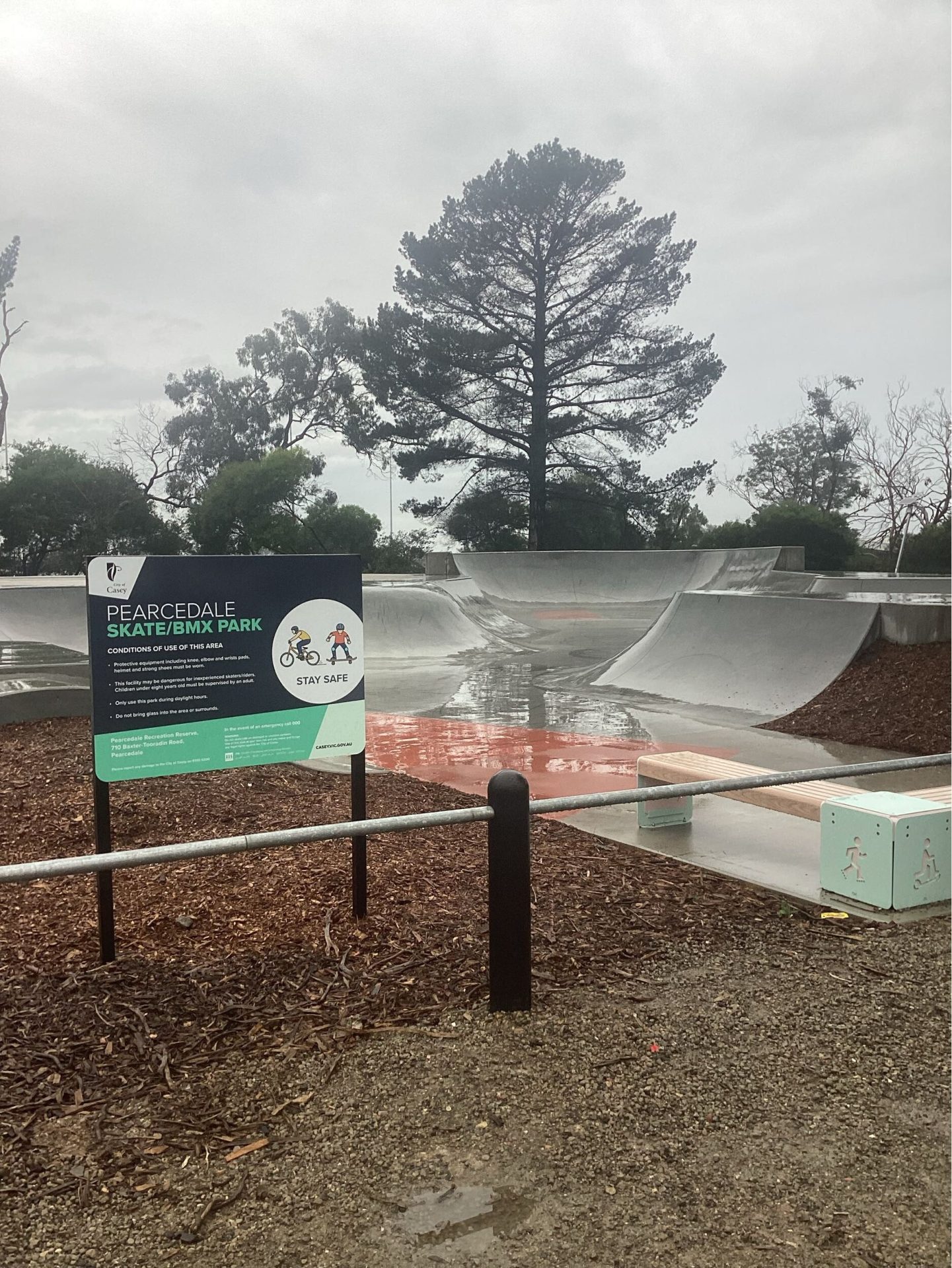 Entry and signage at the Pearcedale Skatepark extension, City of Casey, Victoria