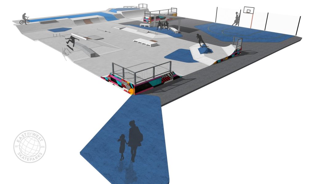 Render of Halekulani Skatepark design, Budgewoi NSW, by Eastbywest