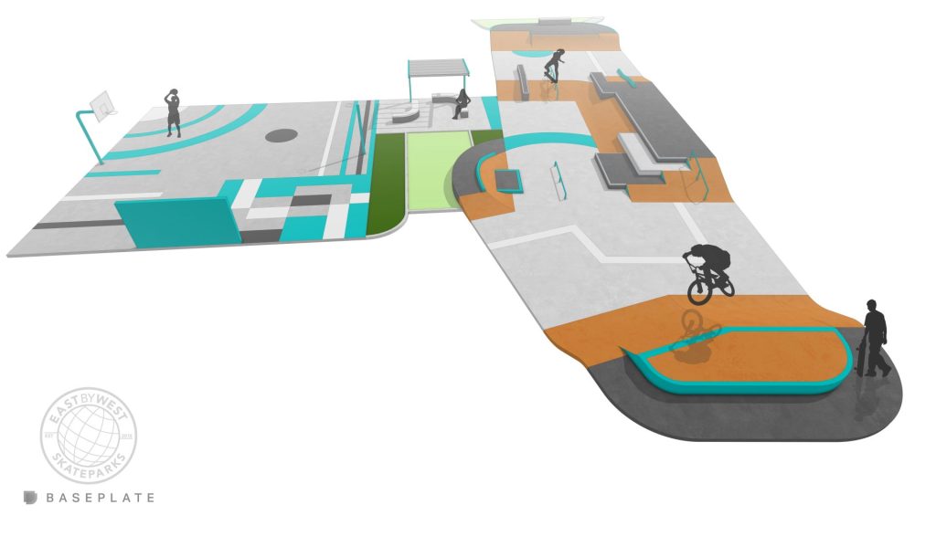 Render of Lethbridge Skatepark design, Golden Plains Shire, Victoria, by Eastbywest