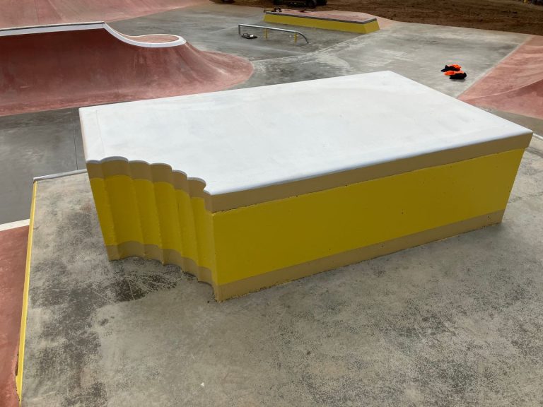 The rideable vanilla slice sculpture at Tatura Skatepark, Victoria, designed by Eastbywest